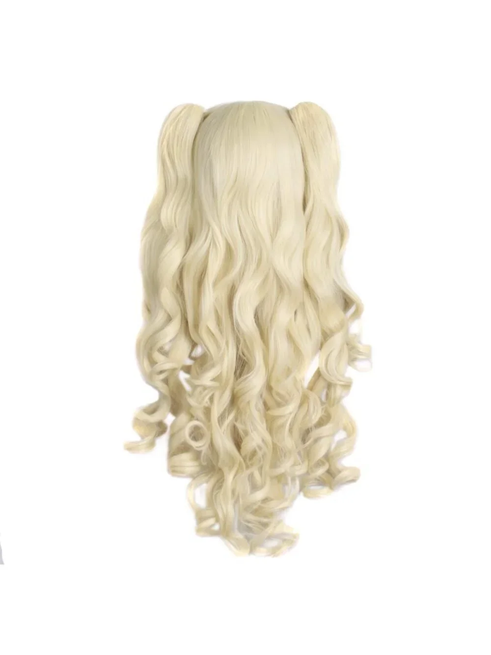 Women's Light Blonde 28 Inch Lolita Long Curly 2 Ponytails Clip On Cosplay Wigs